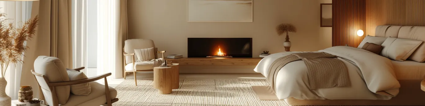 Salon & chambre cocooning  :  couleurs douces et matières chaleureuses pour seniors.