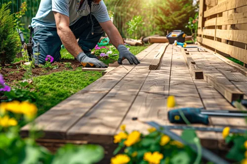 Pose finale des lames de terrasse.